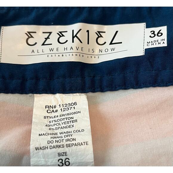 EZEKIEL SWIM TRUNKS, ADJUSTABLE, POCKET, MENS, 36, NAVY & LT BLUE ORANGE STRIPES - Picture 12 of 12